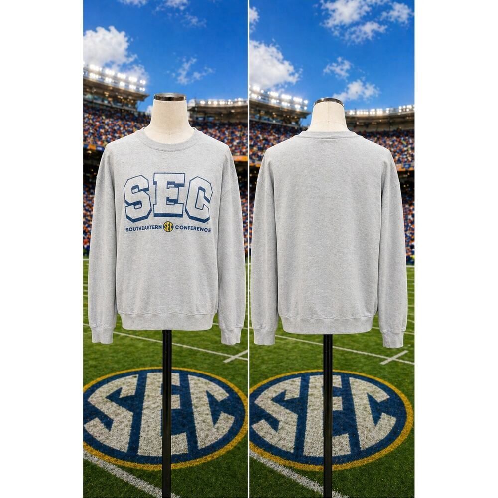 Vintage SEC Sweatshirt Hanes Medium Gray Spellout Logo NCAA